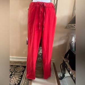 Women Stretch Red Pants Elastic Waistband